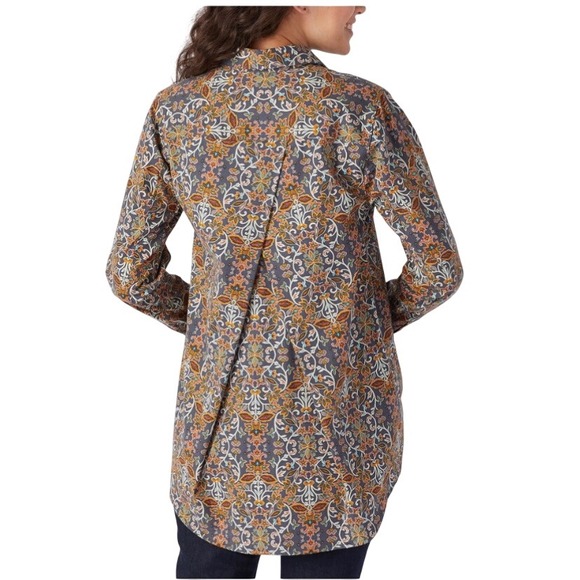 DULUTH TRADING COMPANY Floral Cotton Poplin Modern Tunic Top BlouseSize L Artsy - Picture 3 of 10